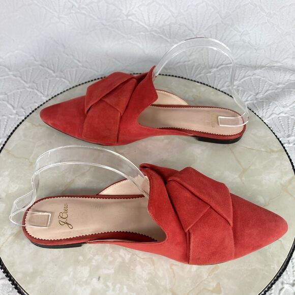 J. Crew Marina Dressy Mule Shoes Red Suede Bow Embellished Coquette Slipon Slide - Picture 10 of 12